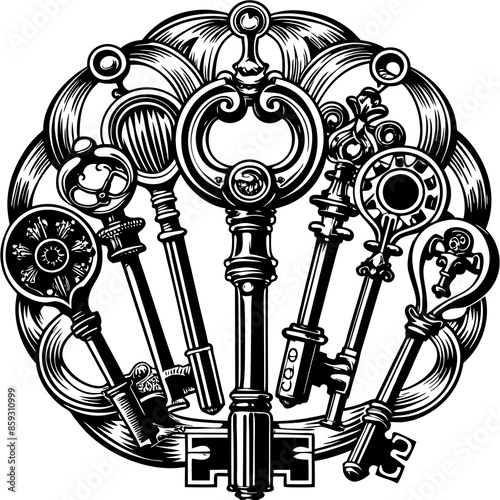 Victorian key vintage illustration AI Generative
