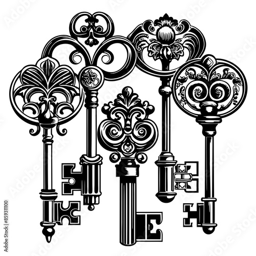 Victorian key vintage illustration AI Generative