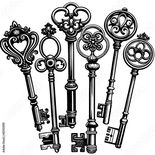 Victorian key vintage illustration AI Generative