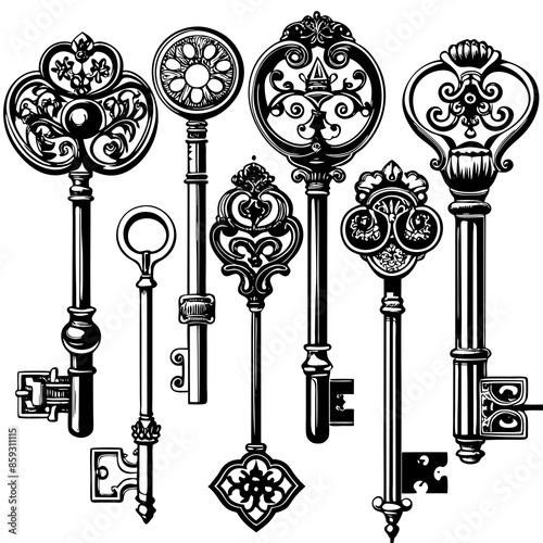 Victorian key vintage illustration AI Generative
