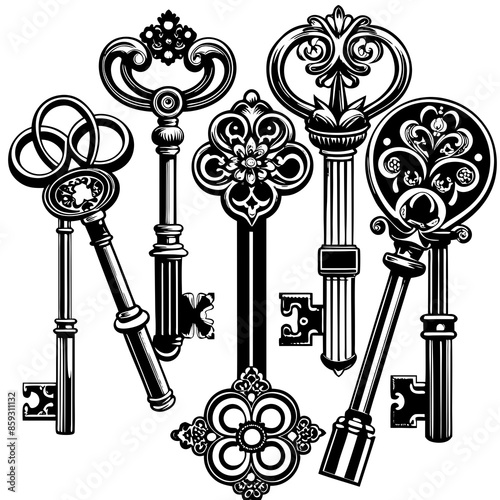 Victorian key vintage illustration AI Generative
