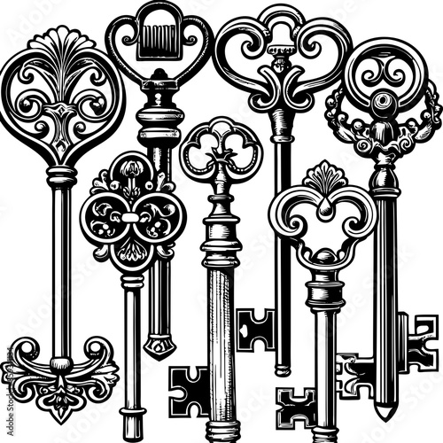 Victorian key vintage illustration AI Generative
