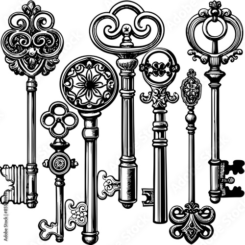 Victorian key vintage illustration AI Generative