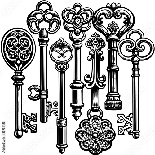 Victorian key vintage illustration AI Generative