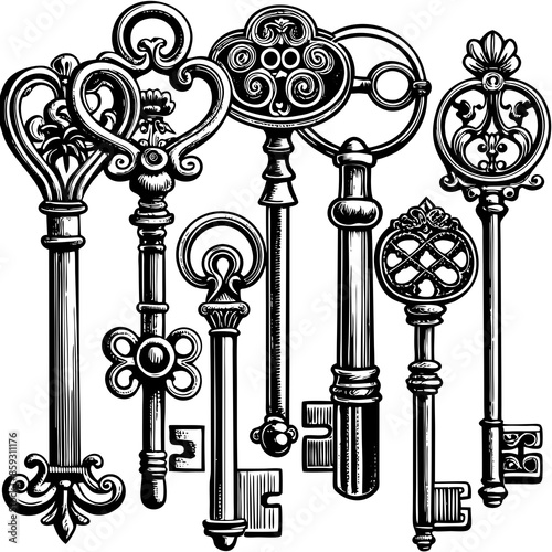 Victorian key vintage illustration AI Generative