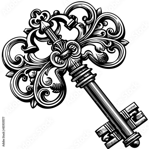 Victorian key vintage illustration AI Generative
