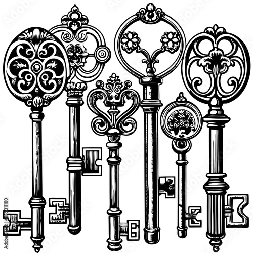 Victorian key vintage illustration AI Generative