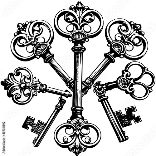 Victorian key vintage illustration AI Generative
