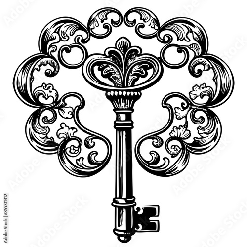 Victorian key vintage illustration AI Generative
