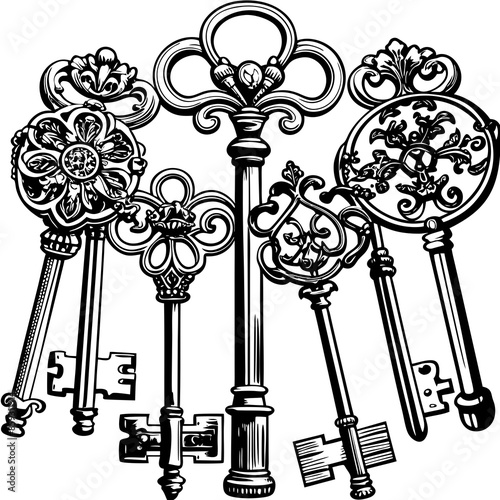 Victorian key vintage illustration AI Generative