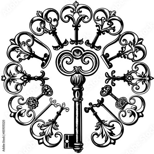 Victorian key vintage illustration AI Generative