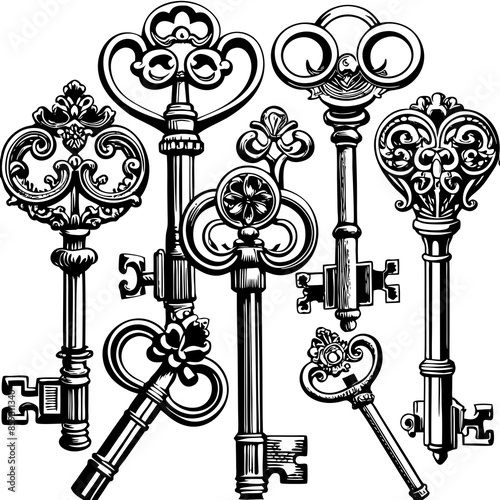 Victorian key vintage illustration AI Generative