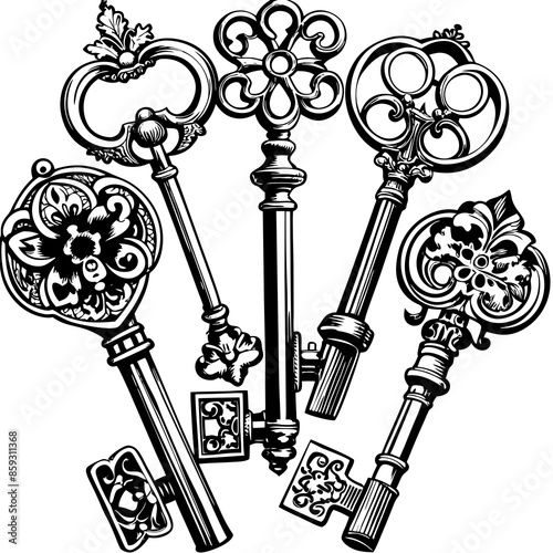 Victorian key vintage illustration AI Generative
