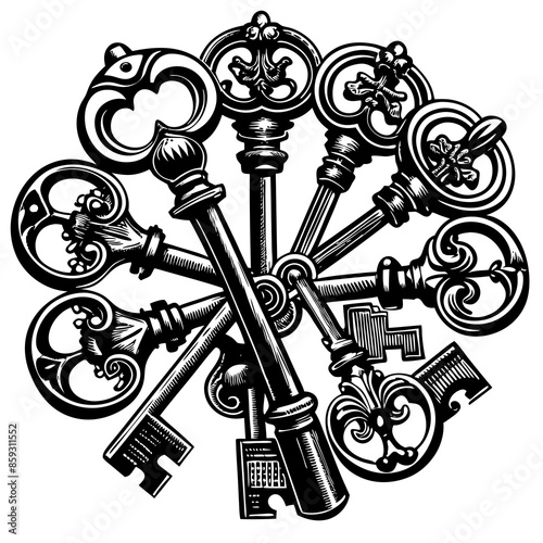 Victorian key vintage illustration AI Generative