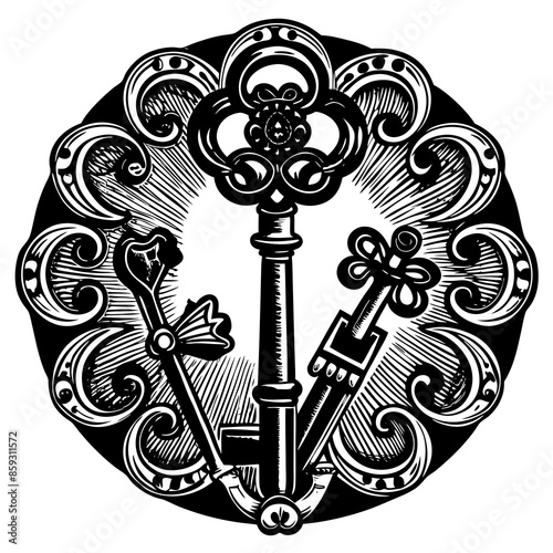 Victorian key vintage illustration AI Generative