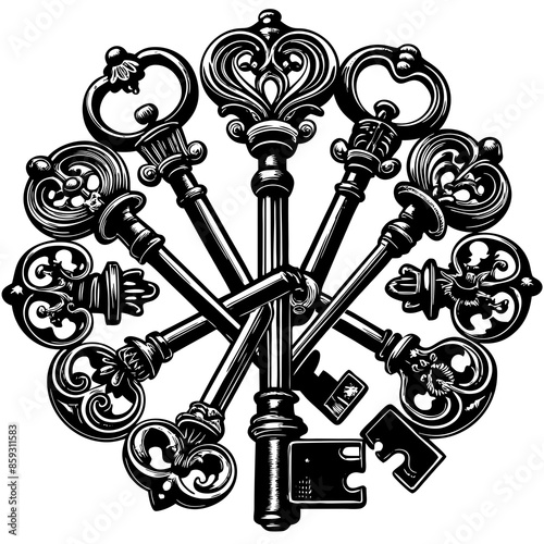 Victorian key vintage illustration AI Generative
