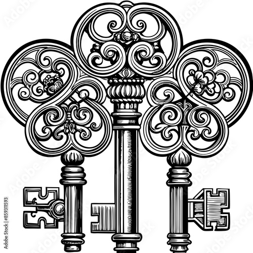 Victorian key vintage illustration AI Generative