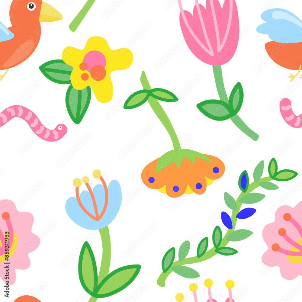 Colorful nature-themed seamless pattern Colorful nature-themed seamless pattern