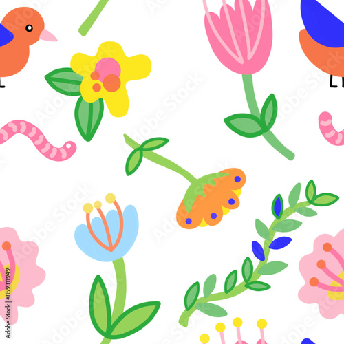 Colorful nature-themed seamless pattern