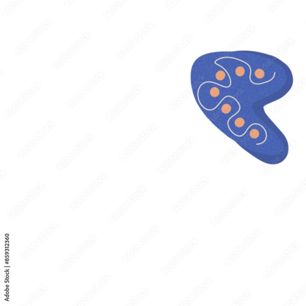 Abstract blue amoeba with orange dots and wavy lines Abstract blue amoeba with orange dots and wavy lines