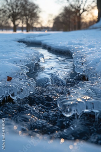 Frozen brinicle forms under ice as Hopkinsville Goblin swims by. photo