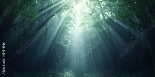 Enchanted forest with radiant light beams and looping timelapse animation background. Concept Enchanted Forest, Radiant Light Beams, Timelapse Animation, Looping Background