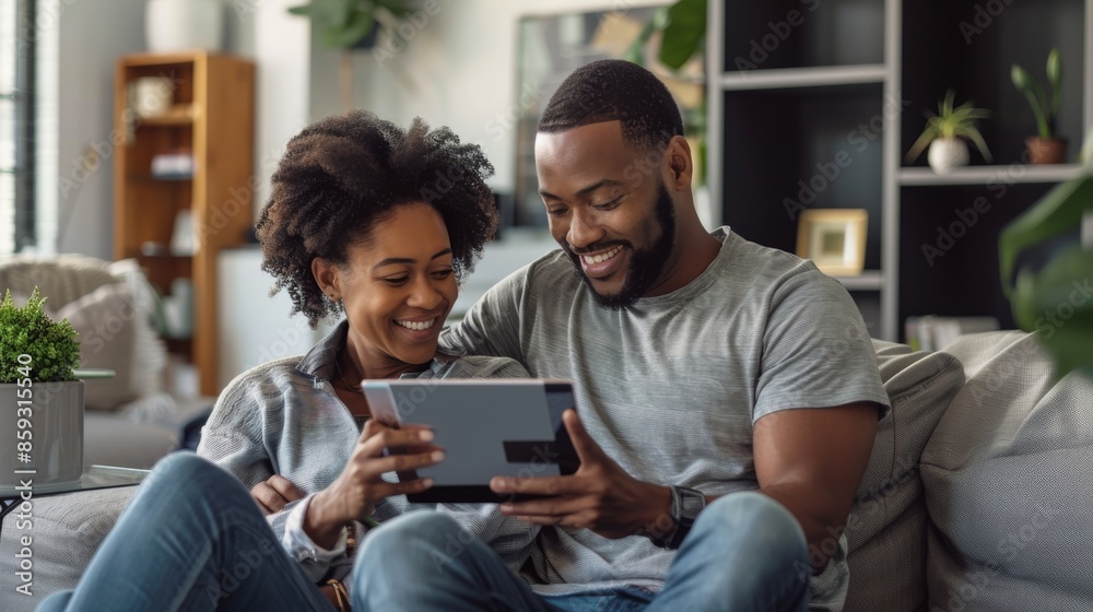 A couple planning their new home layout with a tablet A couple planning their new home layout with a tablet