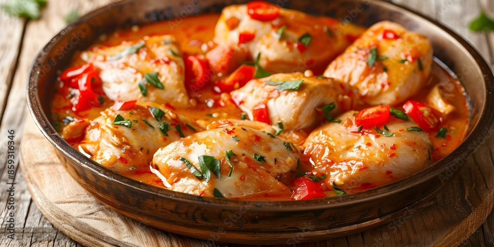 Zesty Red Pepper Chicken Fricassee A Flavorful and Savory Dish. Concept Chicken Recipes, Spicy Dishes, Comfort Food, Cooking Techniques, Delicious Meals Zesty Red Pepper Chicken Fricassee A Flavorful and Savory Dish. Concept Chicken Recipes, Spicy Dishes, Comfort Food, Cooking Techniques, Delicious Meals