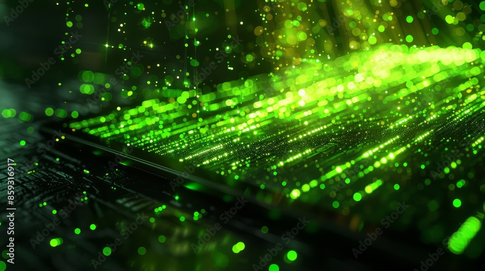 Abstract Green Glow on Technology Surface Abstract Green Glow on Technology Surface