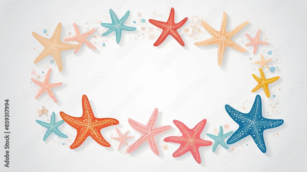 Simple frame of star fish on blue background, Ai generated Simple frame of star fish on blue background, Ai generated