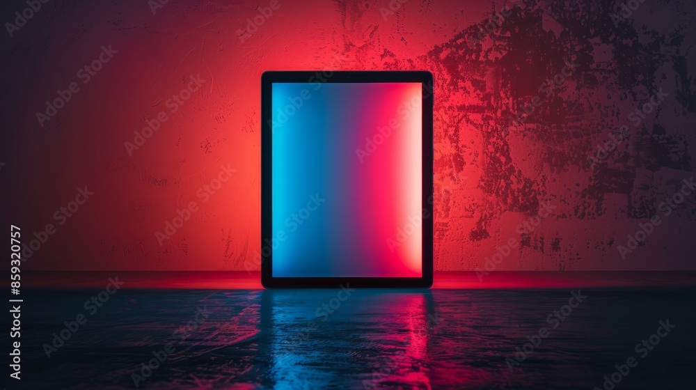 Neon Glow on a Tablet in a Red Room Neon Glow on a Tablet in a Red Room