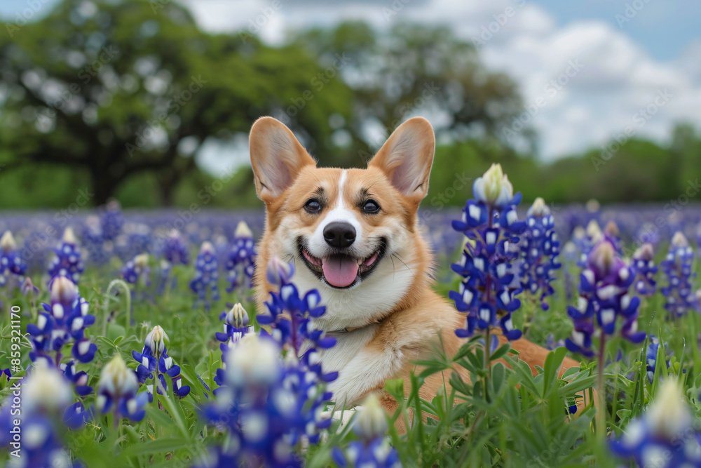 a dog laying in a field of bluebonnets a dog laying in a field of bluebonnets