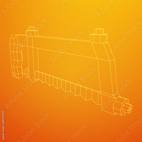 Hacksaw manual or Hand hacksaw. Wireframe low poly mesh vector illustration