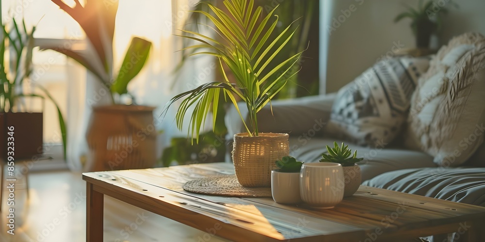 Fototapeta premium Professionally decorated residential home with a clean and cozy aesthetic. Concept Residential Interior Design, Cozy Home Decor, Professional Decorations