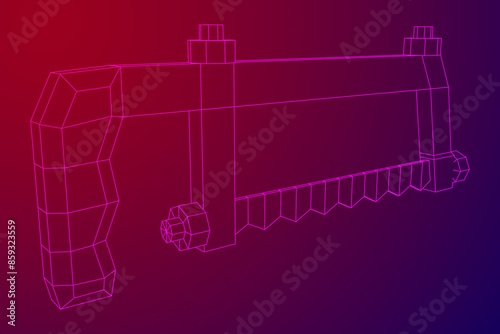 Hacksaw manual or Hand hacksaw. Wireframe low poly mesh vector illustration