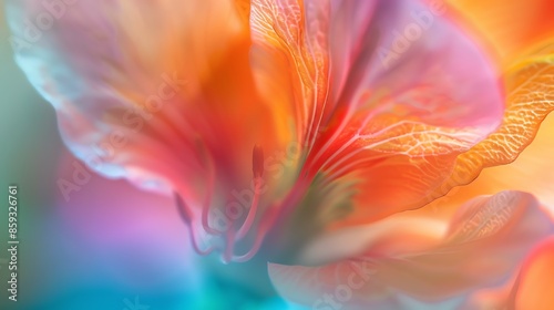 An ethereal flower in soft focus with vibrant colors. The petals are delicate and seem to glow with an inner light.
