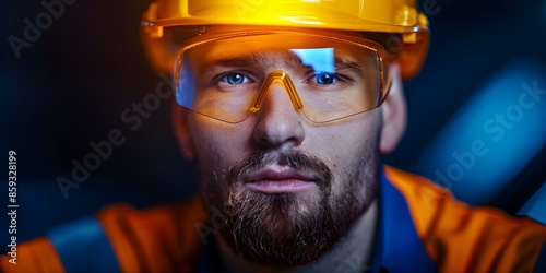 Skilled Electrician with Expertise in Factory PPE and Advanced Industrial Technology. Concept Factory PPE, Industrial Technology, Skilled Electrician, Expertise, Safety Procedures photo