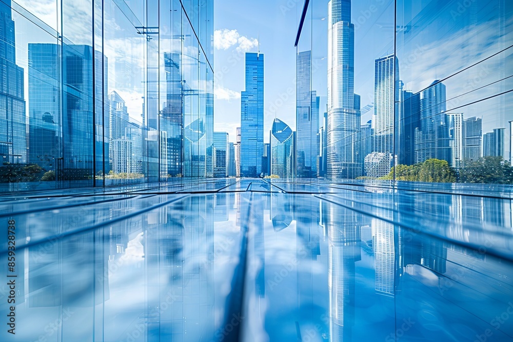 Fototapeta premium Modern city skyline with skyscrappers and reflection created with Generative AI