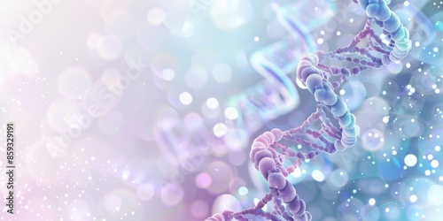 An abstract representation of a double helix DNA structure with colorful elements relating to science and discovery