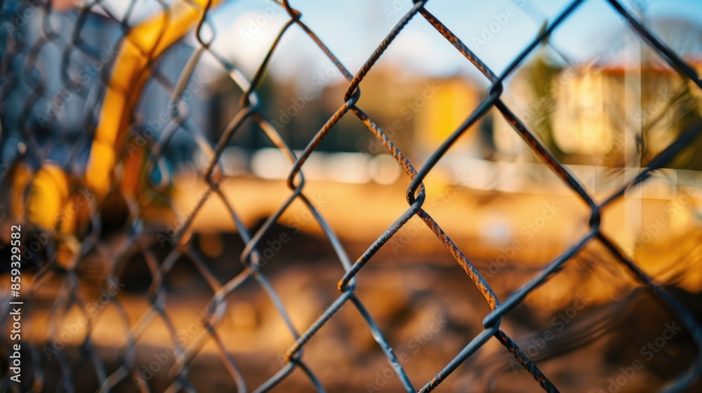 Construction site with empty fence panel for branding or building details Construction site with empty fence panel for branding or building details
