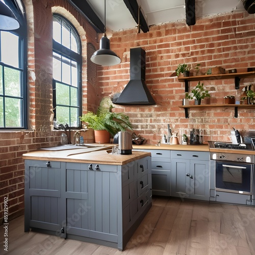 Urban Industrial Loft: Create a kitchen space with exposed brick walls, metal accents, and reclaimed wood countertops for a modern industrial vibe.