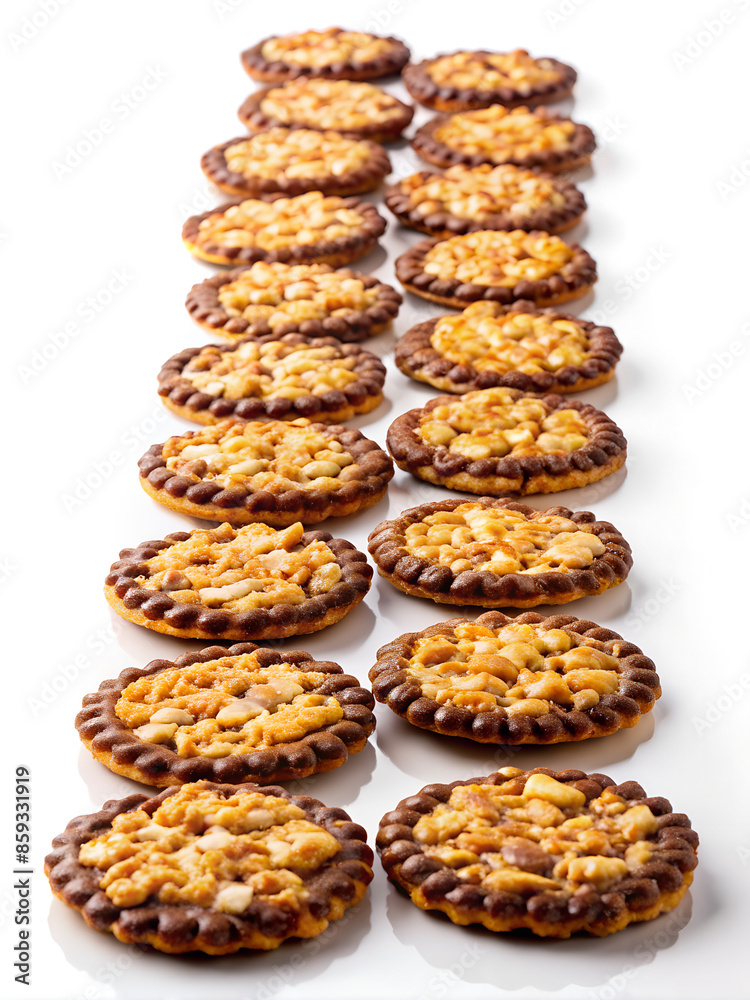 Cookies with nuts and chocolate chips on a white plate.
Cookies with nuts and chocolate chips on a white plate.
