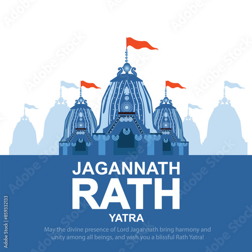 illustration of Lord Jagannath, Balabhadra and Subhadra on annual Ratha Yatra in Odisha festival background
