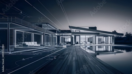 Contemporary Home with Blueprint Background Vision to Reality