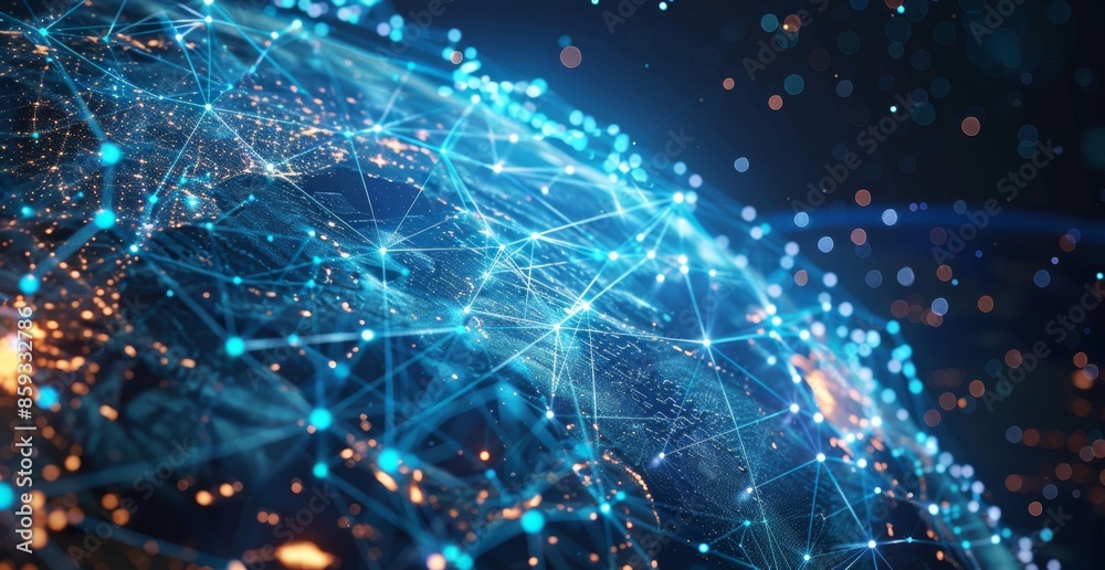 Fototapeta premium Global network concept, with visualization lines representing connections, glowing, earth