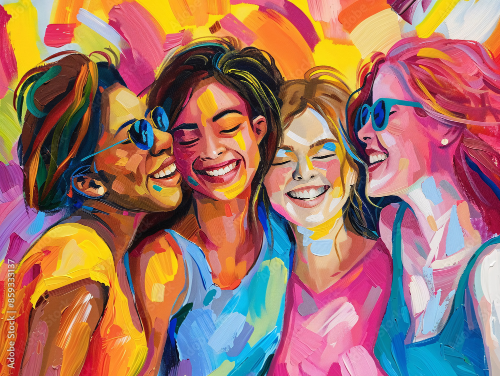 Obraz premium Creative Bonding: Friends Enjoying a Fun Painting Class Together