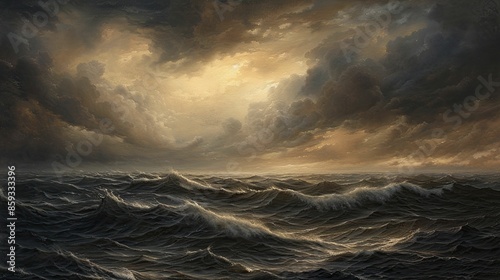 Paintings of biblical storms, with dramatic skies and turbulent seas, capturing the power and emotion of these legendary events in exquisite detail. photo