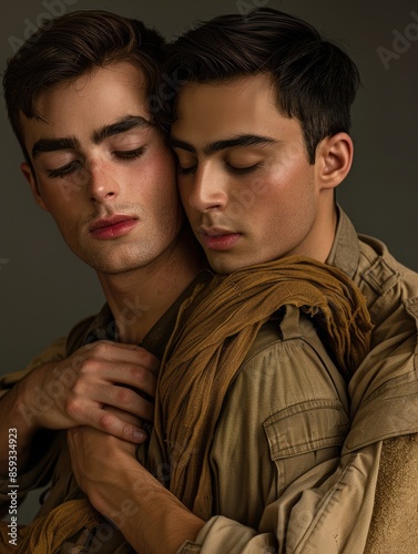 Emotional Support Soldiers Holding Each Other in Vulnerable Moments