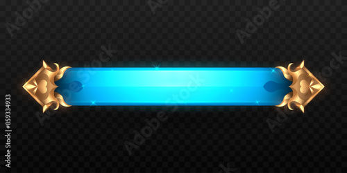 Elegant Gold and Neon Blue Game Title Banner Lower Third for Fantasy Game UI Design