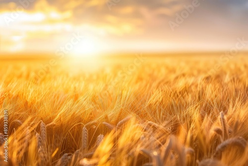 Golden wheat field illuminated by a warm sunset, capturing the essence of nature's beauty and the serenity of the countryside.